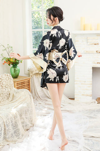 floral japanese kimono satin robe - 4