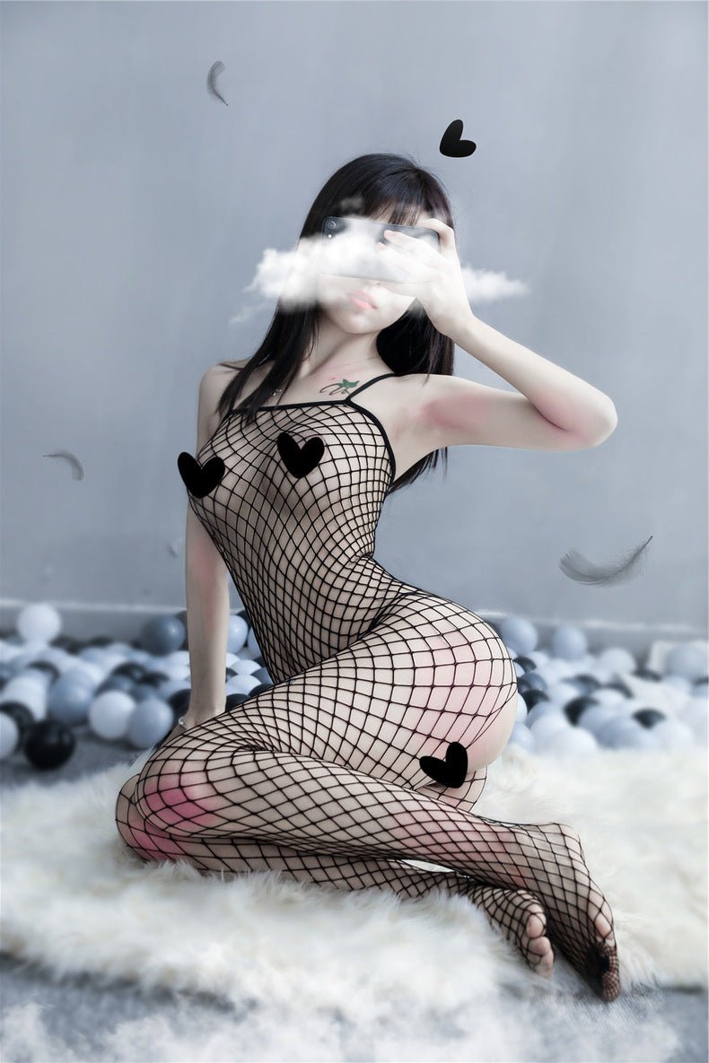 black industrial net suspender bodystocking - 1