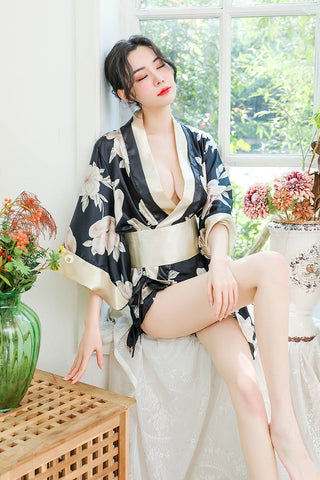 floral japanese kimono satin robe - 8