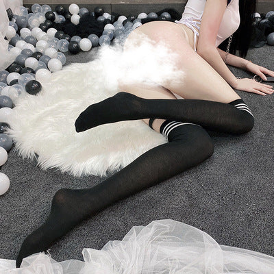 black & white rib knit thigh highs - 2