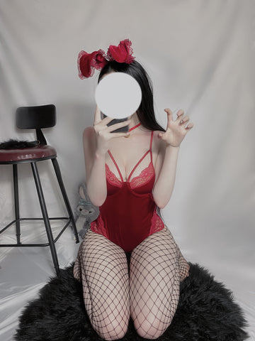 red bunnygirl bodysuit