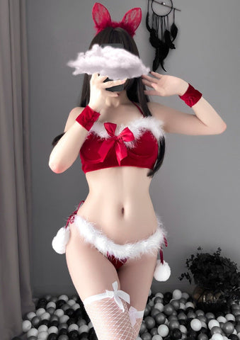 christmas bunny girl red 4pc set - 0